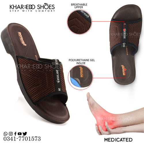 Side view of original Aerosoft Thailand medicated slippers for women, showing the thick orthopedic PU sole and soft footbed for health and comfort.