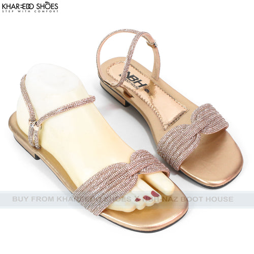 Fancy Flat Sandals For Women In Black, Silver and Peach Color | Fancy Sandals - [613-36/42]