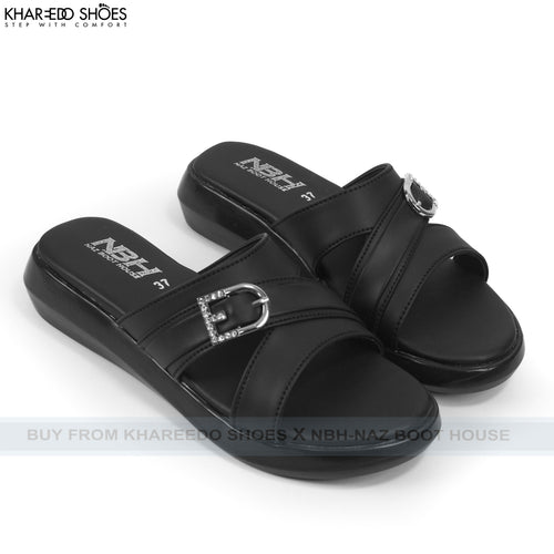 Women Cushioned Wedge Slippers | Daily & Office Wear Comfort - [4011-NBH-36/41]-Black