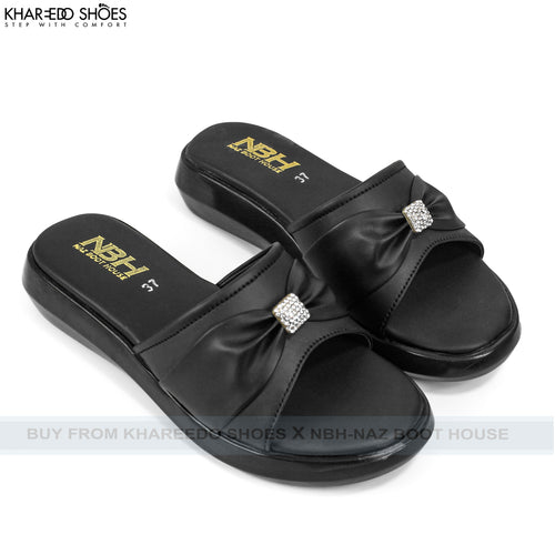 Women Cushioned Wedge Slippers | Daily & Office Wear Comfort - [4012-NBH-36/41-Black]