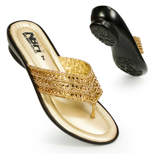 Fancy Golden And Silver Slippers For Women - [343-36/41]