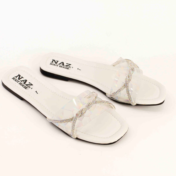 Women's Transparent Dimondized Slides | Slippers For Men - [434-WHITE]