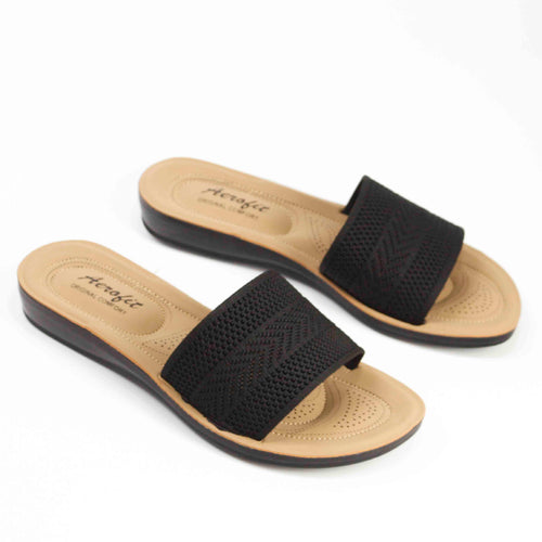Slippers For Women | Fabric Upper Slides For Ladies - Flip Flops For Girls - [1943-BLK36/41]