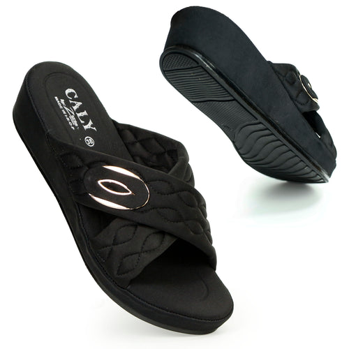 Wedge Slippers For Women | Women's Medicated Heeled Cross Strap Chappal - [CALY43-36/41]