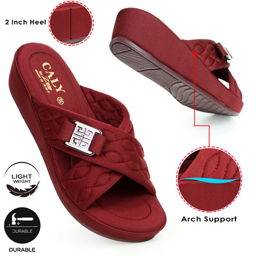 Wedge Comfy Slippers For Women | Women's Medicated 2.5 Inch Heel Slides - [CALY43-36/41]