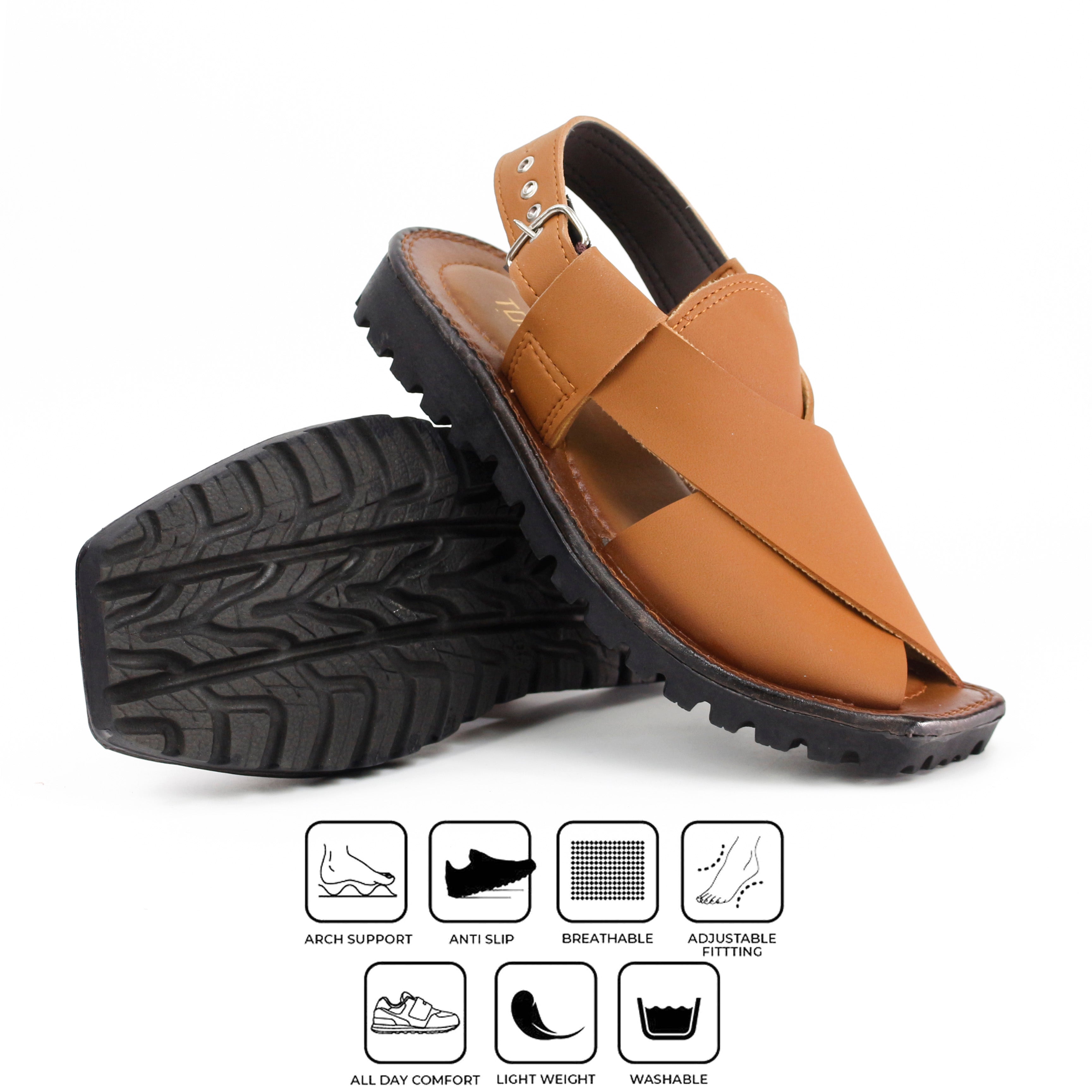 Buy Kaptaan Peshawari Sandals for Men - Cross-Strap Design with Adjustable Buckle