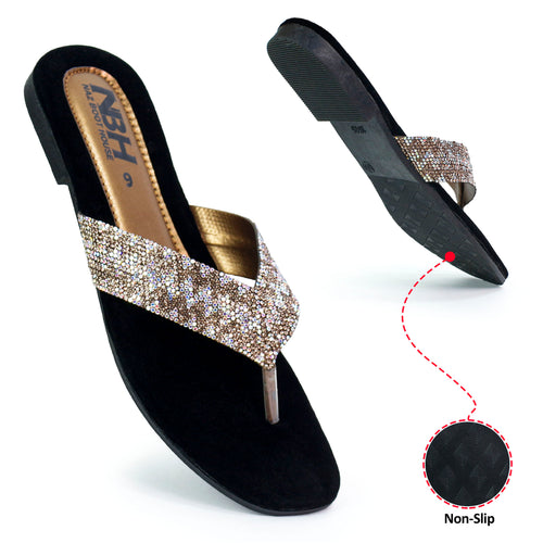 Fancy Flat Slippers For Women | Women's Party Wear In Black, Golden And Silver Color - [319-36/41]
