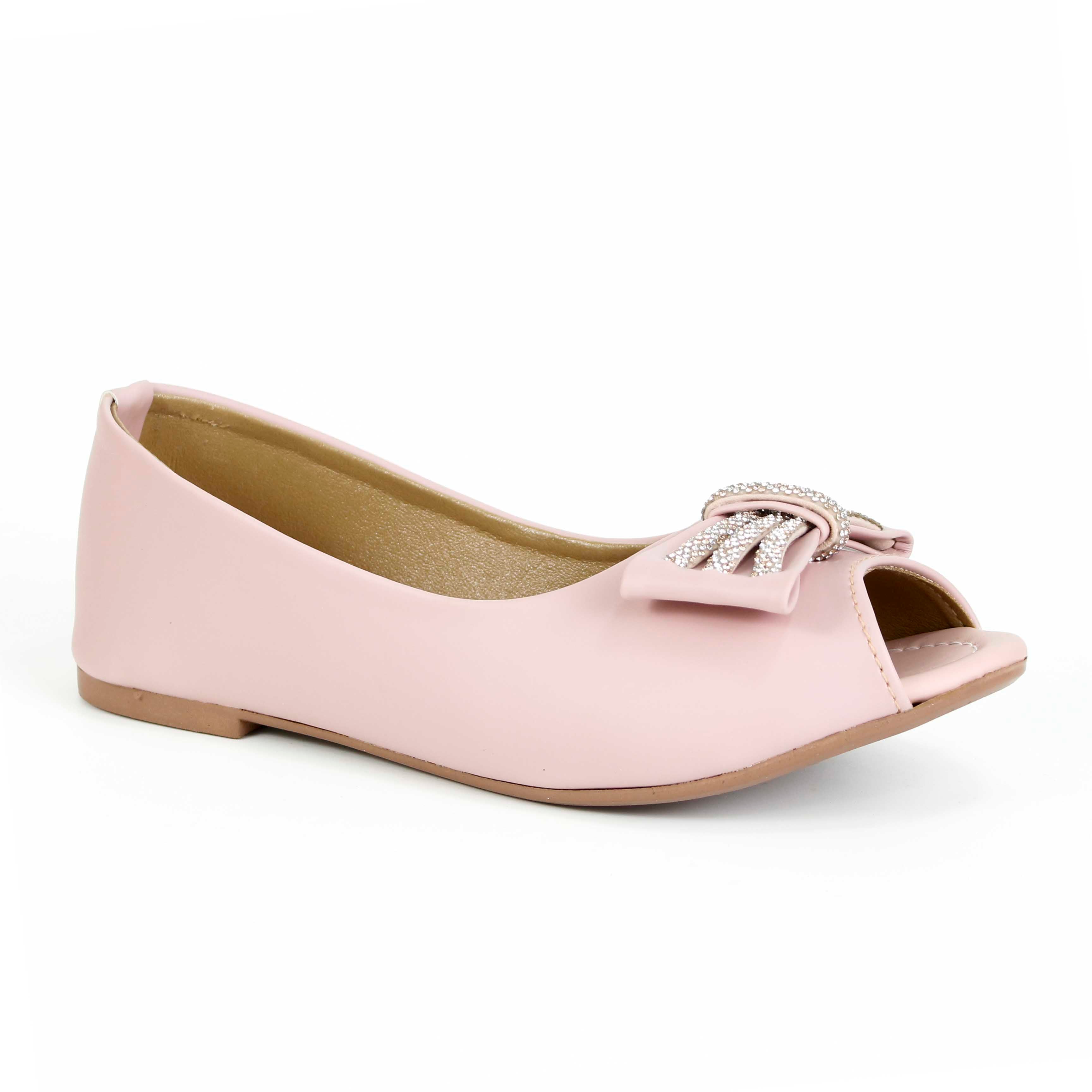 Women's Chic Peep-Toe Flats | Elegant Synthetic Leather Slip-Ons with Sparkly Bow Detailed  Pupms For Girls