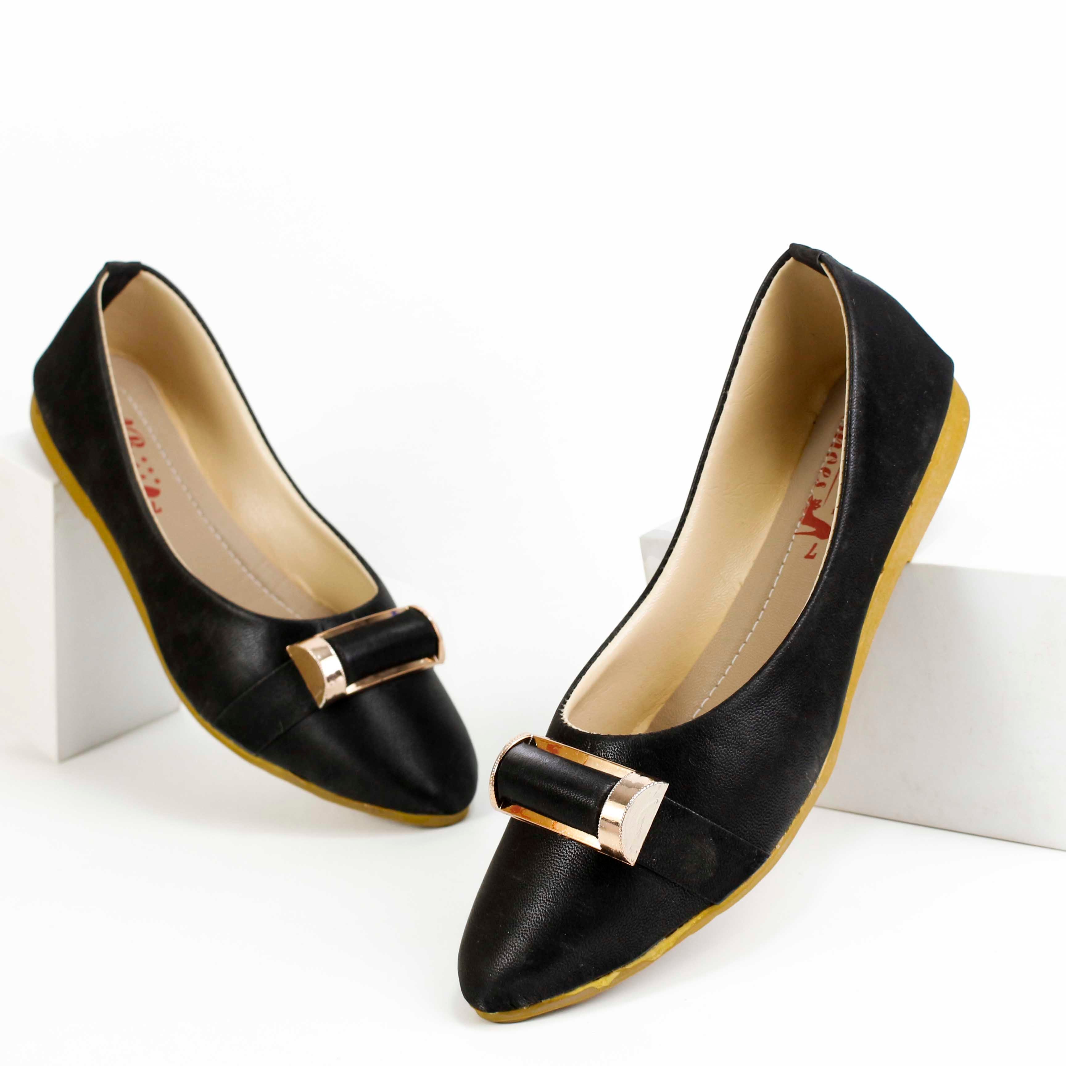 Elegant Black Velvet Flats with Golden Buckle - Stylish & Comfortable Pumps For Women | Sandals For Girls