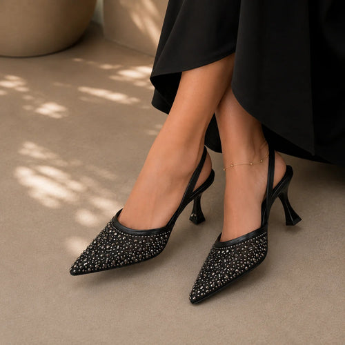 Fancy Heel Sandals In Black Color | Women's Mules - [ELARA-36/42]