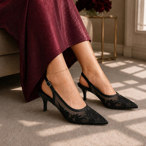 Fancy Heel Sandals In Black Color | Women's Mules - [RIYA-36/42]