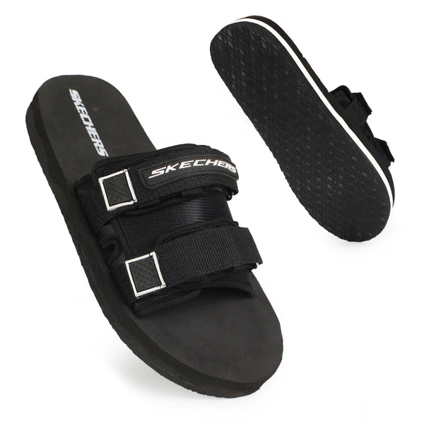 Black men's summer slides with adjustable straps