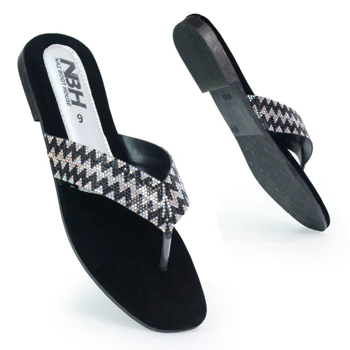 Fancy Flat Slippers For Women | Women's Party Wear In Black, Golden And Silver Color - [319-36/41]
